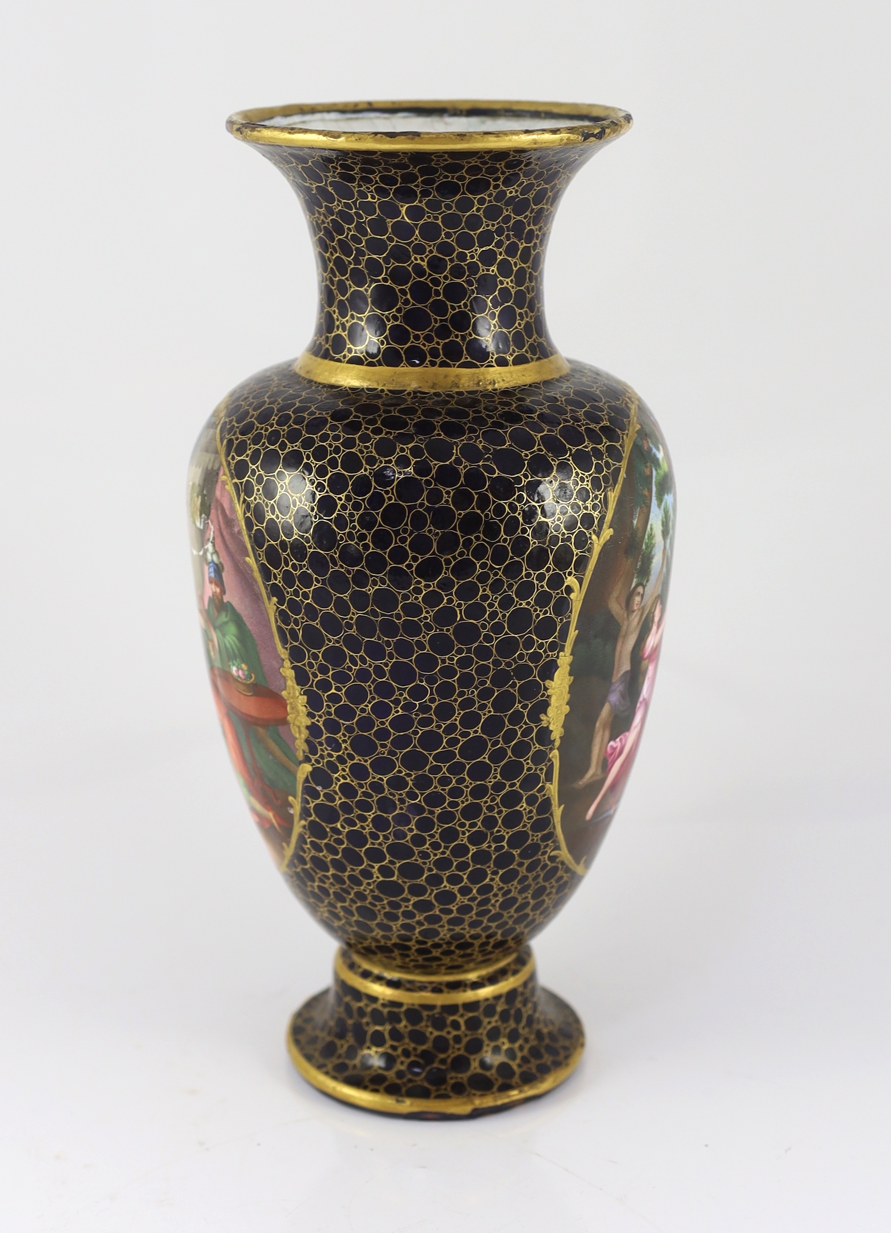 A rare neo-classical enamel on copper vase, probably Vienna 18th/19th century
